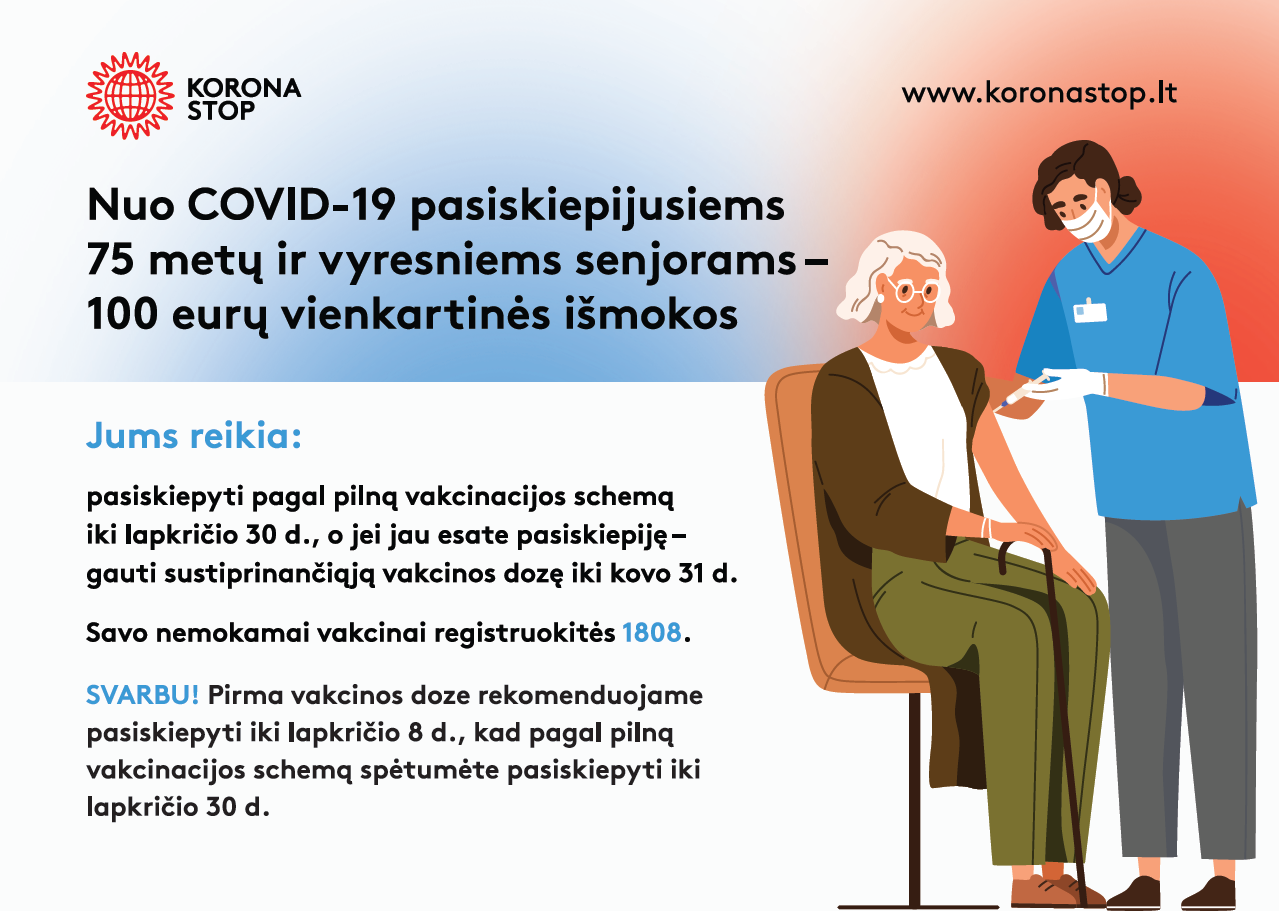 Nuo COVID-19 pasiskiepijusiems 100 Eur